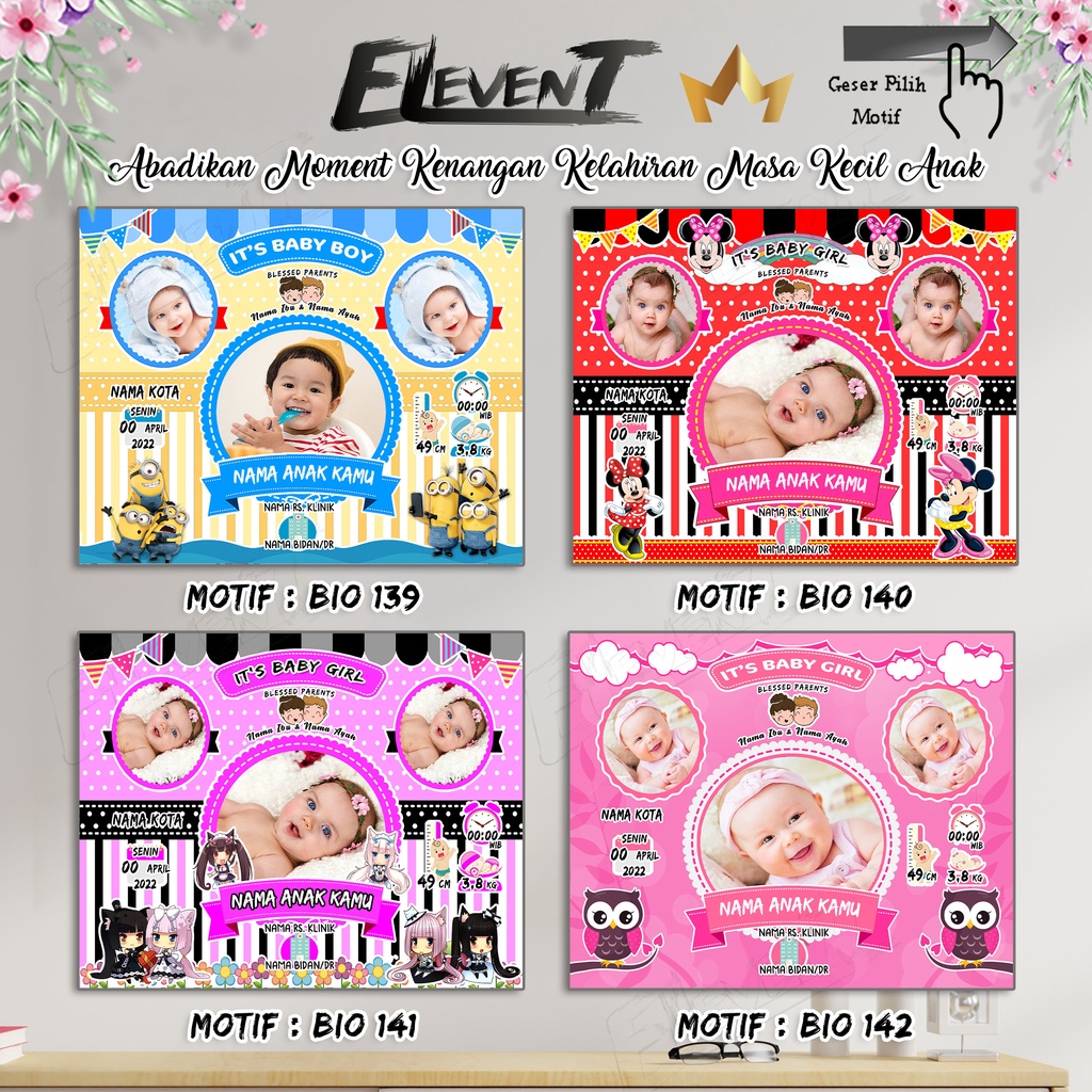 Miliki Softfile Biodata Bayi Data Kelahiran Anak Harga Terjangkau Banyak Pilihan 182 Motif Unik Tinggal Cetak Sendiri dengan data Desain bayi Newborn Baby untuk pajangan walldecor bingkai  pigura popup dllbisa Murah-139-142