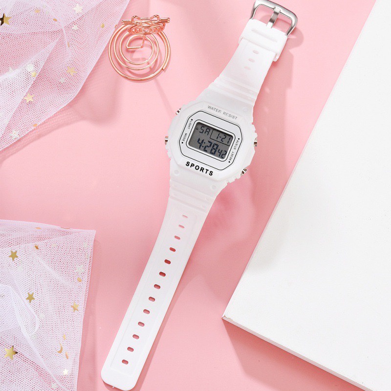 JAM TANGAN DIGITAL OLAHRAGA SPORT ANTI AIR WARNA PASTEL WANITA UKURAN SEDANG