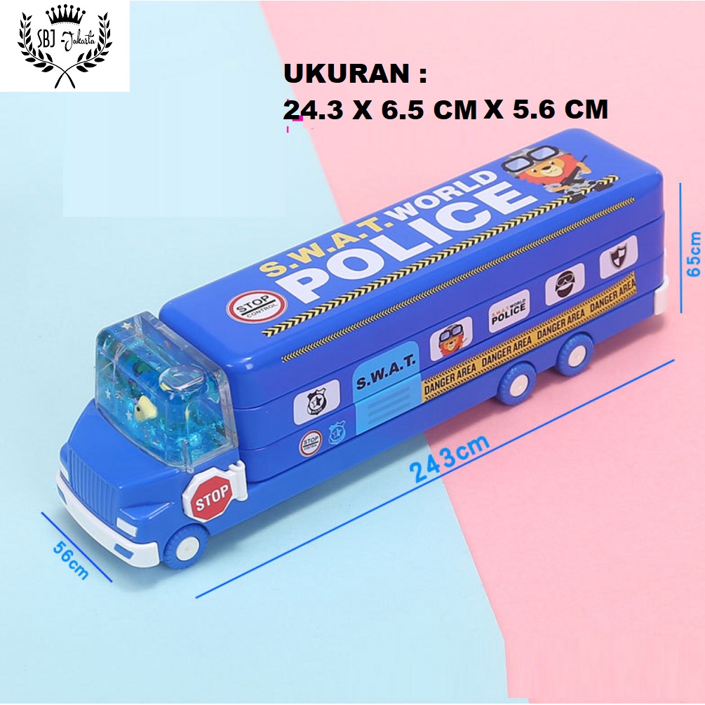 Tempat pensil Kotak pensil Bus Double Decker Metal Series unik lucu