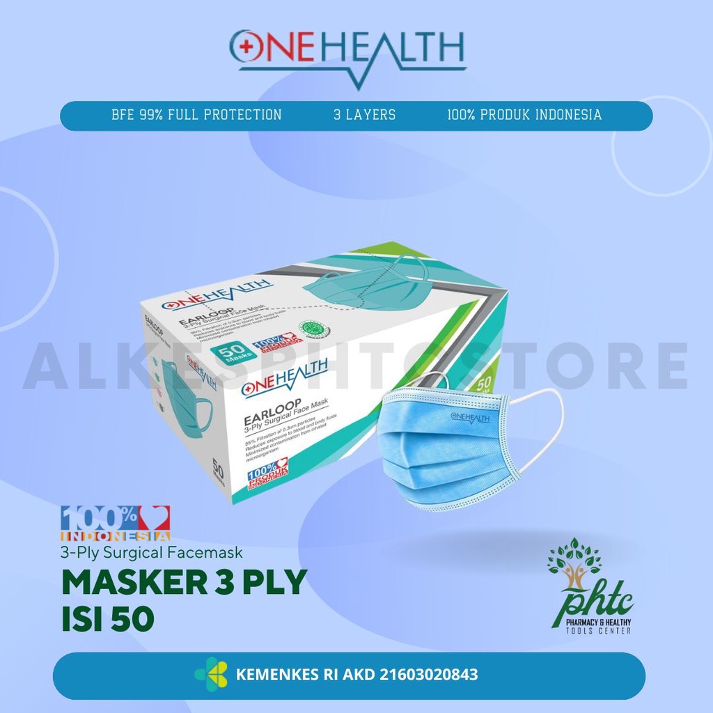 Onehealth Masker Medis Earloop 3 Ply l Face Mask Surgical 50 pcs