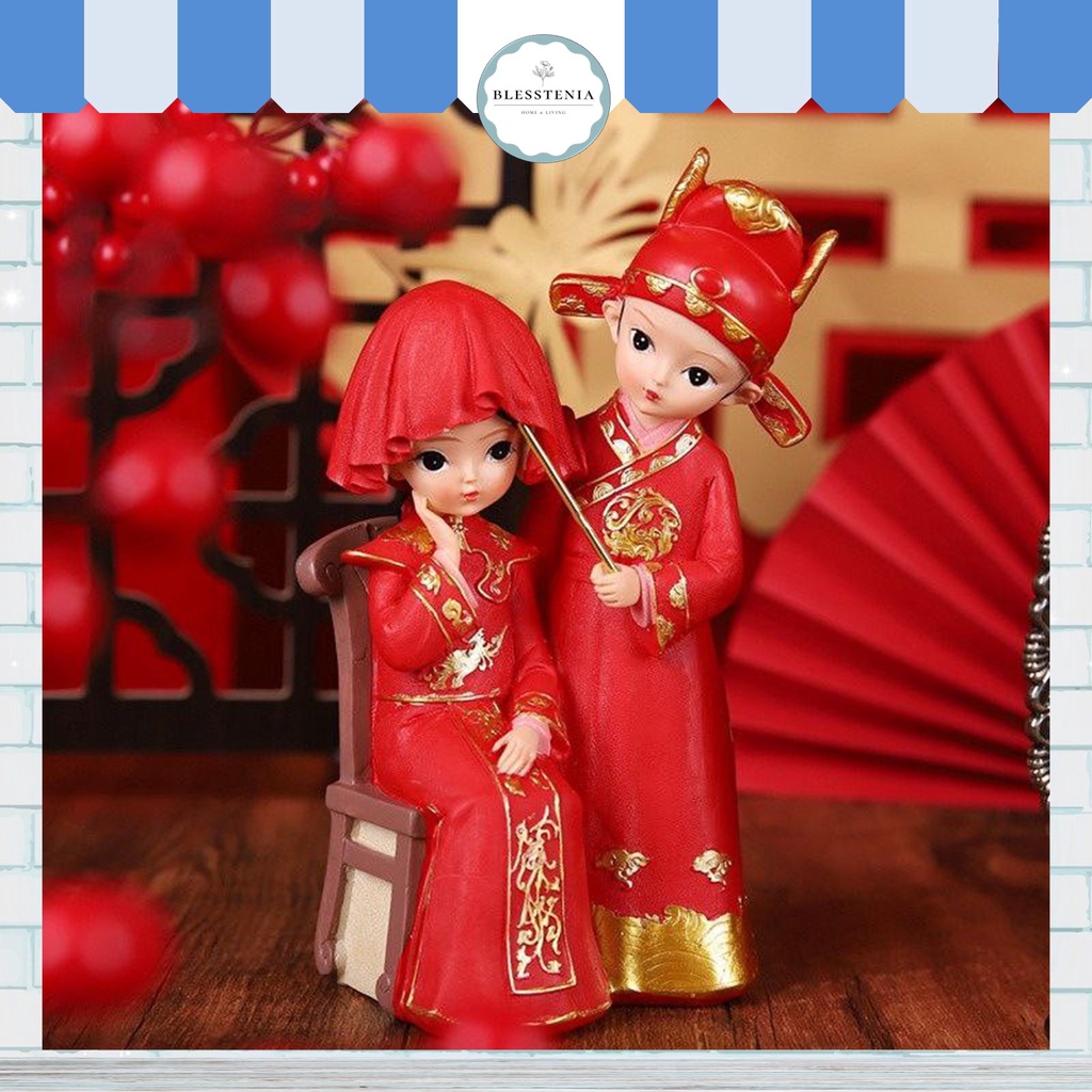 Blesstenia - Pajangan Dekorasi Nikah Set 2in1 Couple Chinese Wedding Couple Sangjit