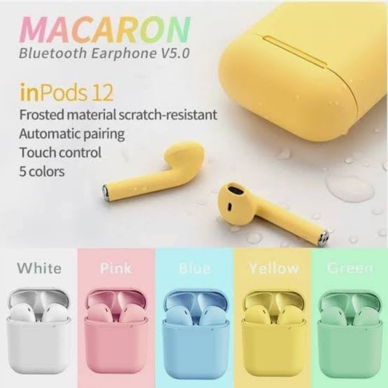 [ Grade A ] Headset Bluetooth TWS Inpods 12 Macaron Earphone Android IOS Bluetooth 5.0