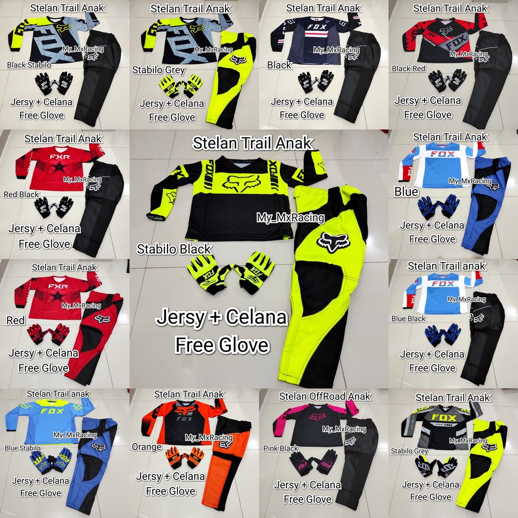 PROMO  STELAN ANAK Jerseyset TRAIL CROSS- Jersey set Trail ANAK 4 SAMPAI 12 TAHUN- BISA BAYAR DI TEMPAT Jersey &amp; Celana Motocross - Jersey Trabas F03- Jersey Stelan MX Cross - Satu Set Jersey &amp; Celana FREE GLOVES - Jersey PREMIUM - Celana Cordura