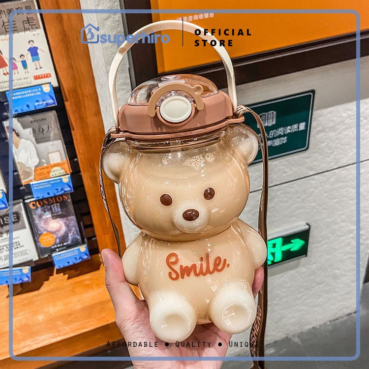 Botol Air Minum Anak Sekolah Sedotan Motif 3D Teddy Bear 1 Liter Besar