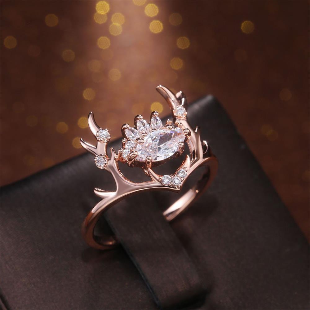 R-flower Deer Ring Hadiah Hari Valentine Perhiasan Tunangan Baru