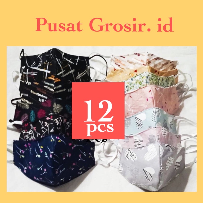 PAKET USAHA masker kain lusin (12 biji) grosir