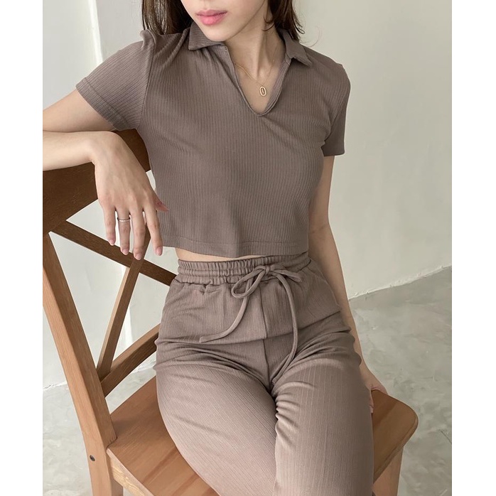 Gigi Crop Polo Top — Ocha Wear | Kemeja Shirt Wanita | Baju Kaos Wanita