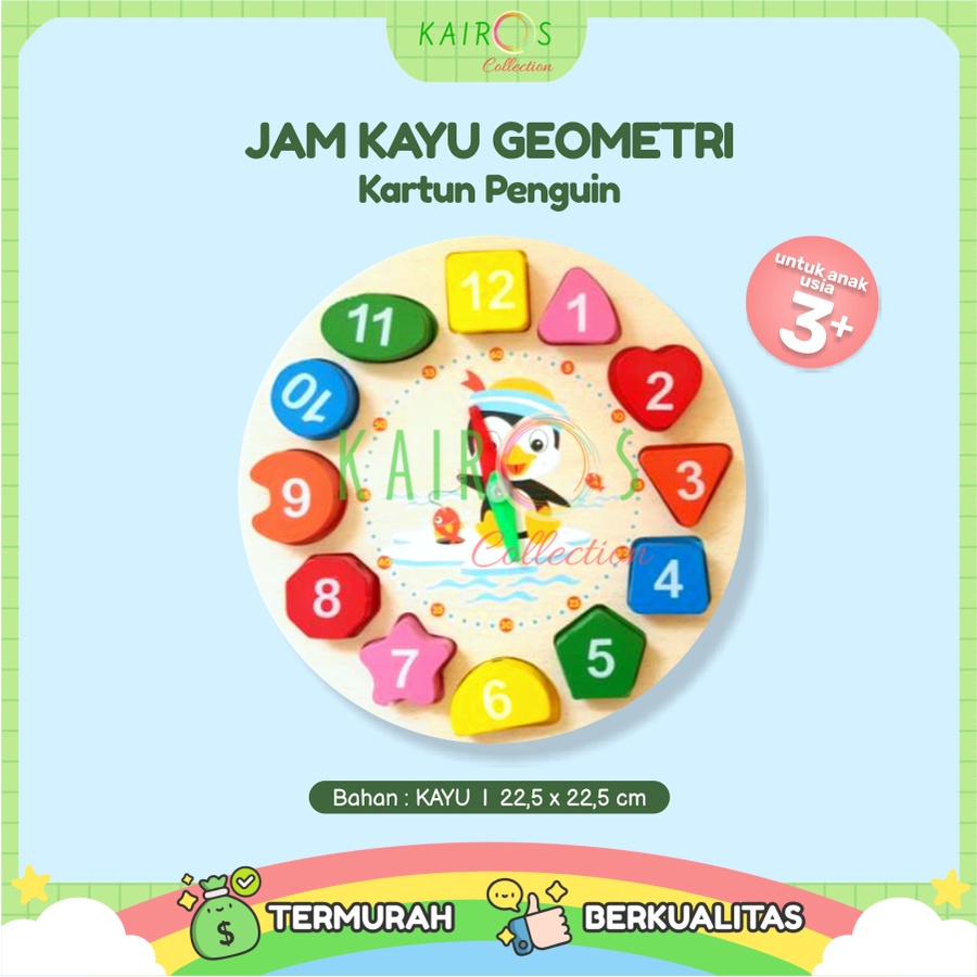 Jam Geometri Kartun Penguin Edukasi Anak Mainan Belajar Waktu