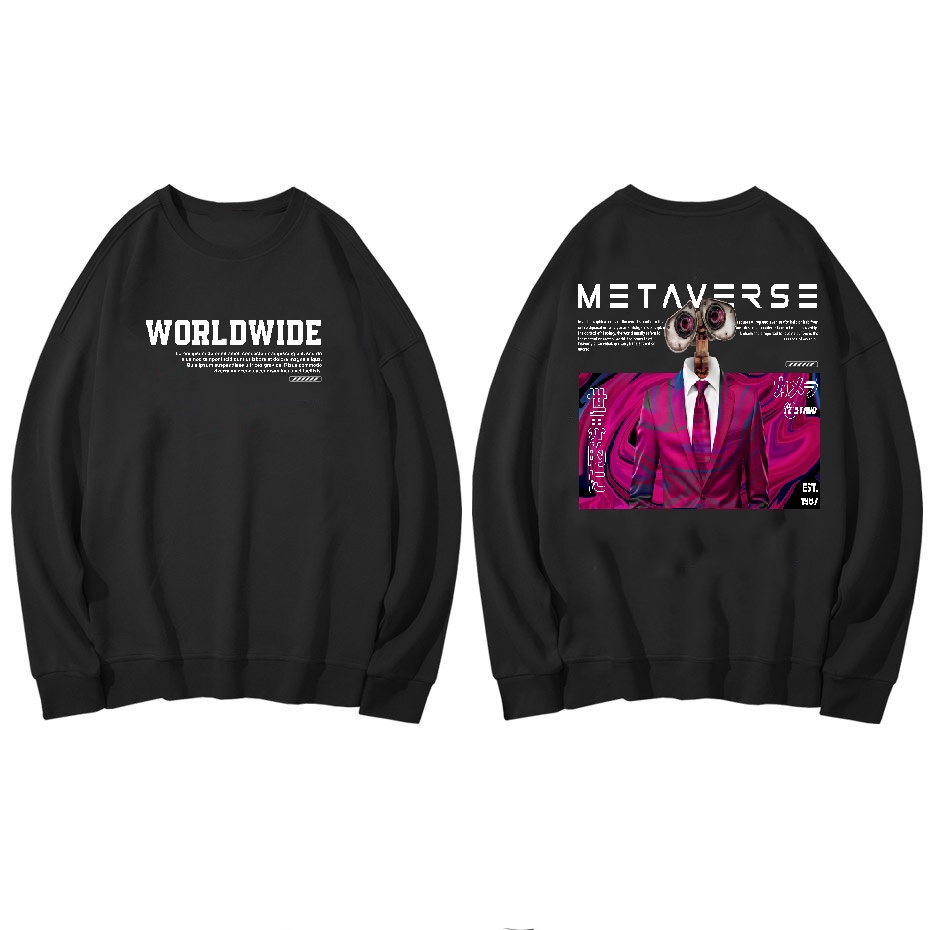 jaket sweater crewneck metaverse couple simple hitam all size M-XXL cowok cewek ori oversize bahan a