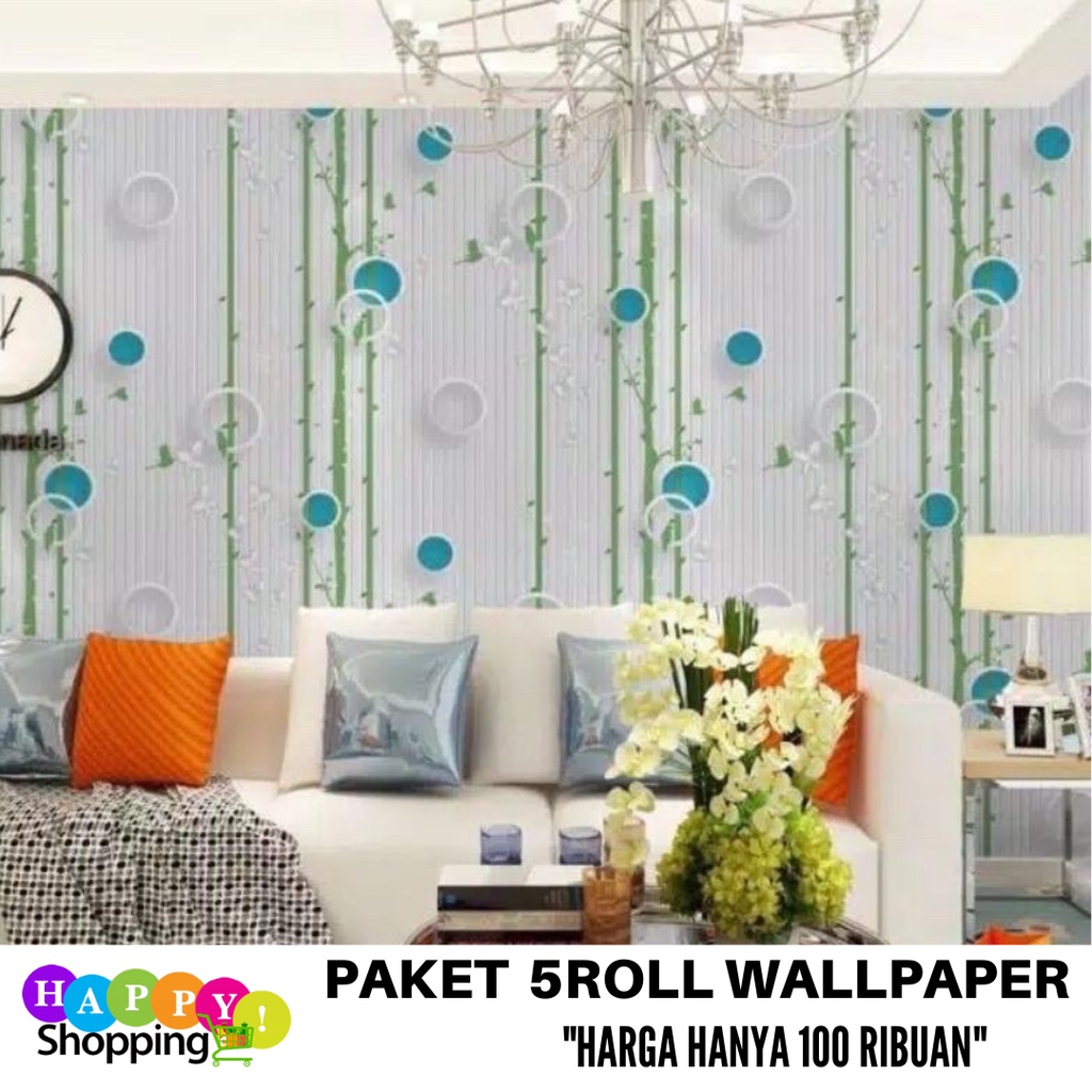 PAKET 5ROLL Walpaper Dinding Wallpaper Stiker Dinding Motif Polkadot 3D Wallpaper Ruang Tamu Aesthetic