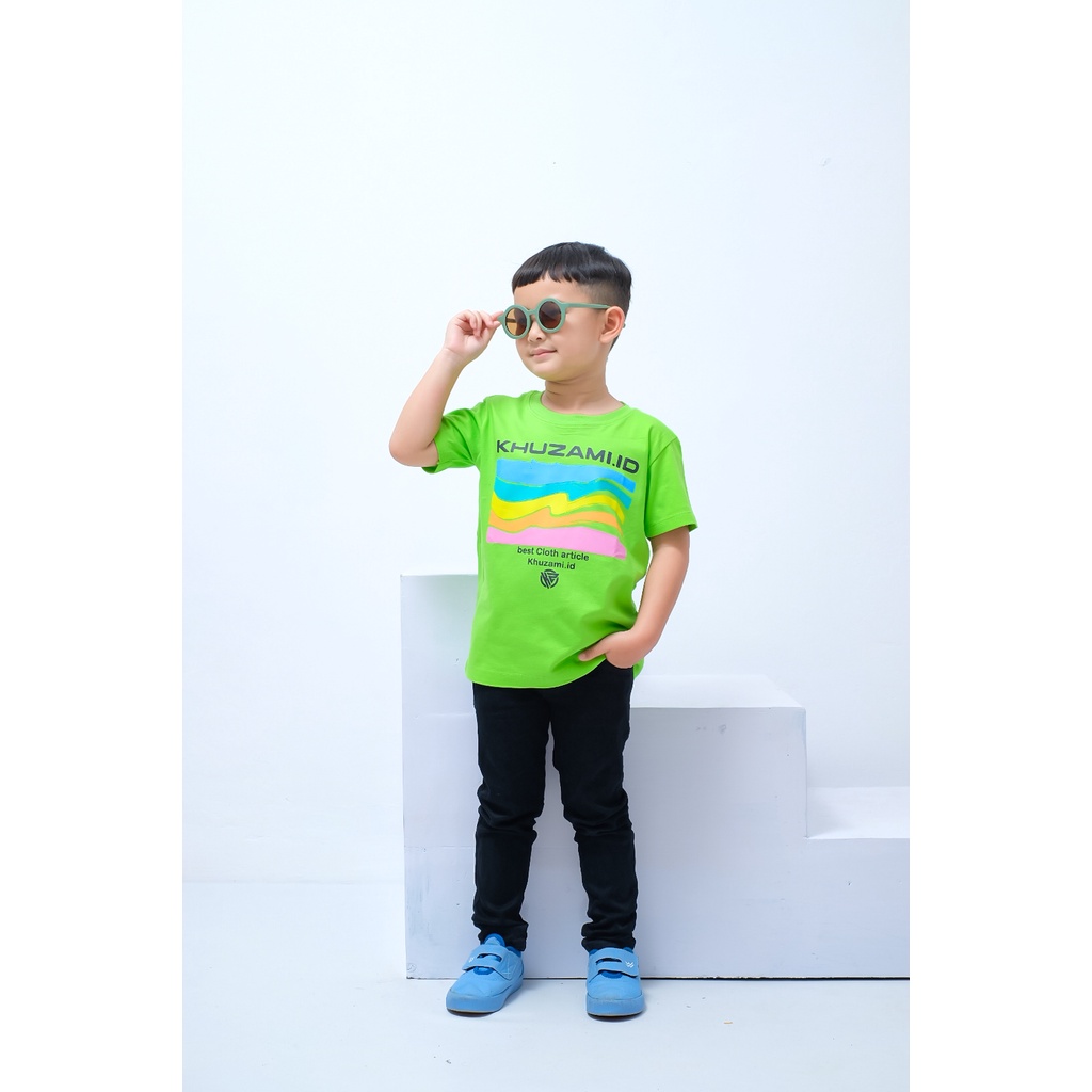 Pakaian/Baju/Kaos Distro Anak Laki-Laki Lengan Pendek Bahan Katun Combed 24s - Khuzami Light Green