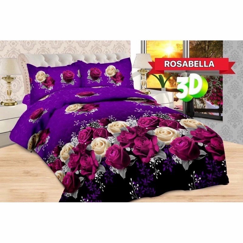 5in1 Full Set Bedcover + Sprei Bonita 3D Rumbai Karet King 180x200 Queen 160x200 Motif Rosabella, Am