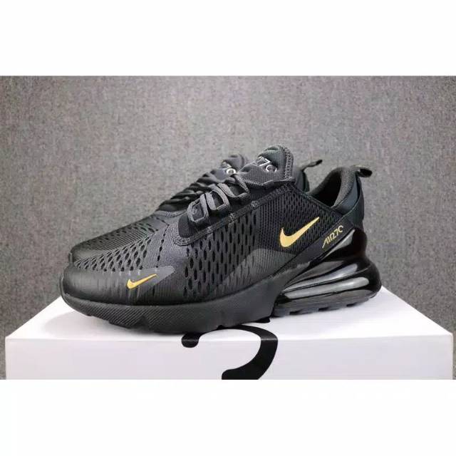 Sepatu Olahraga Nike Air Max 270 BLACK GOLD High Premium Original / Sepatu Snekaer Nike Hitam Gold