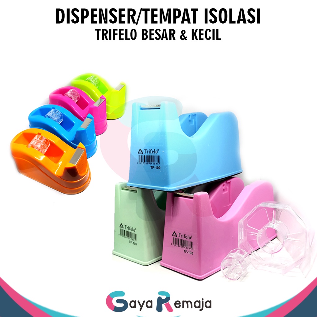 

Trifelo Dispenser Isolasi / Tape Dispenser / Tape Cutter / Tempat Isolasi Besar Kecil
