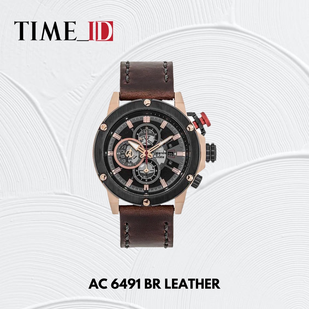 Jam Tangan Alexandre Christie AC 6491 BLACK ROSEGOLD LEATHER PRIA