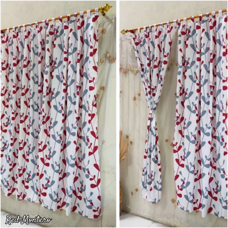 [ PINTU DAN JENDELA ] GORDEN TALI + PONI MOTIF BUNGA MONTERO MERAH