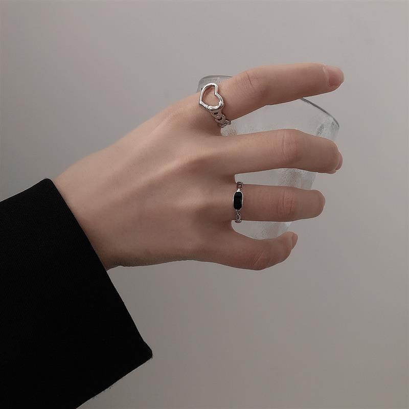 Cincin Batu Permata Geometris Warna Hitam Untuk Aksesoris