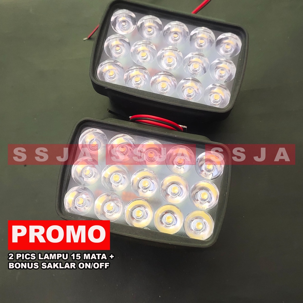 SEPASANG Lampu Tembak Sorot 15 Mata LED 12 VOLT 15 WATT BONUS SAKLAR