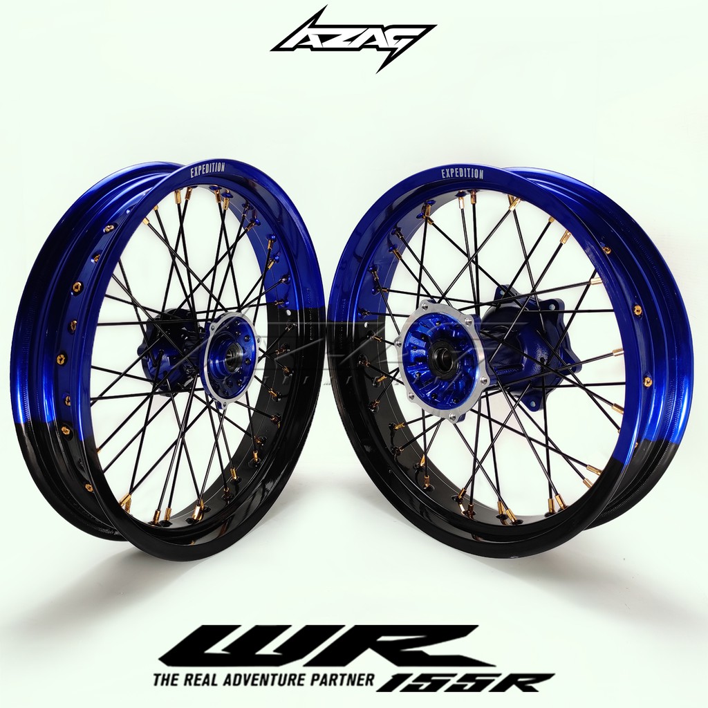 Jual VELG SET SUPERMOTO YAMAHA WR 155 2 TONE BIRU HITAM STANDAR