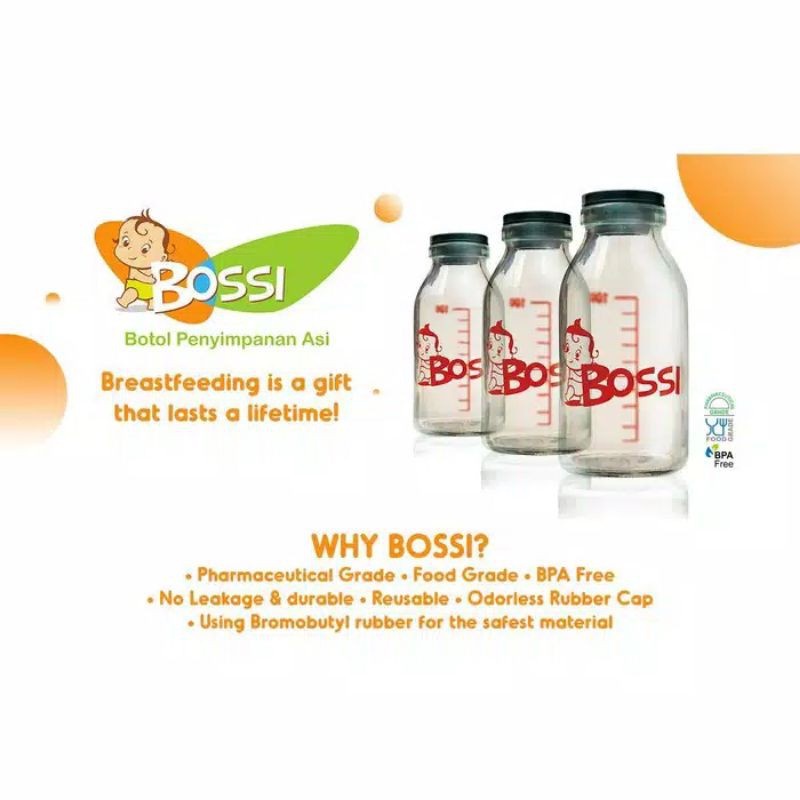 Bossi Botol Asi Kaca ORIGINAL | 1 box isi 8 pcs | Bisa Satuan 100 ml (Bisa COD, Free Packaging)