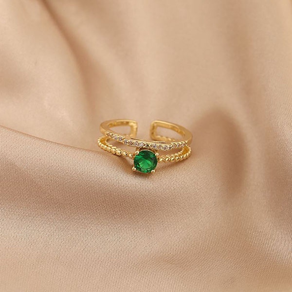 cincin retro emerald double layer rings jci079 (2J3)