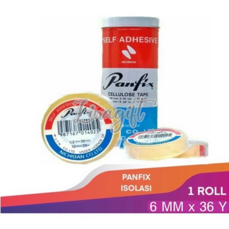 ( Rol ) PANFIX - ISOLASI SELOTIP LAKBAN BENING CELLULOSE TAPE SELF ADHESIVE - 6MM 12MM 24MM 72 Yard