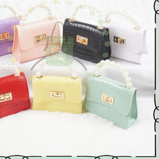 TAS SELEMPANG JELLY MINI CROCO PEARL - Merah