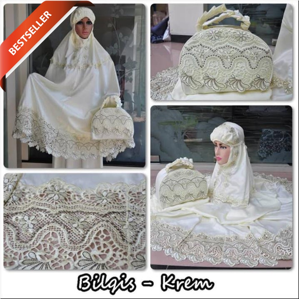 Mukena Dewasa Elegan Semi Sutra Velvet Motif Bunga Bilqis Cantik Adem Tas Mewah