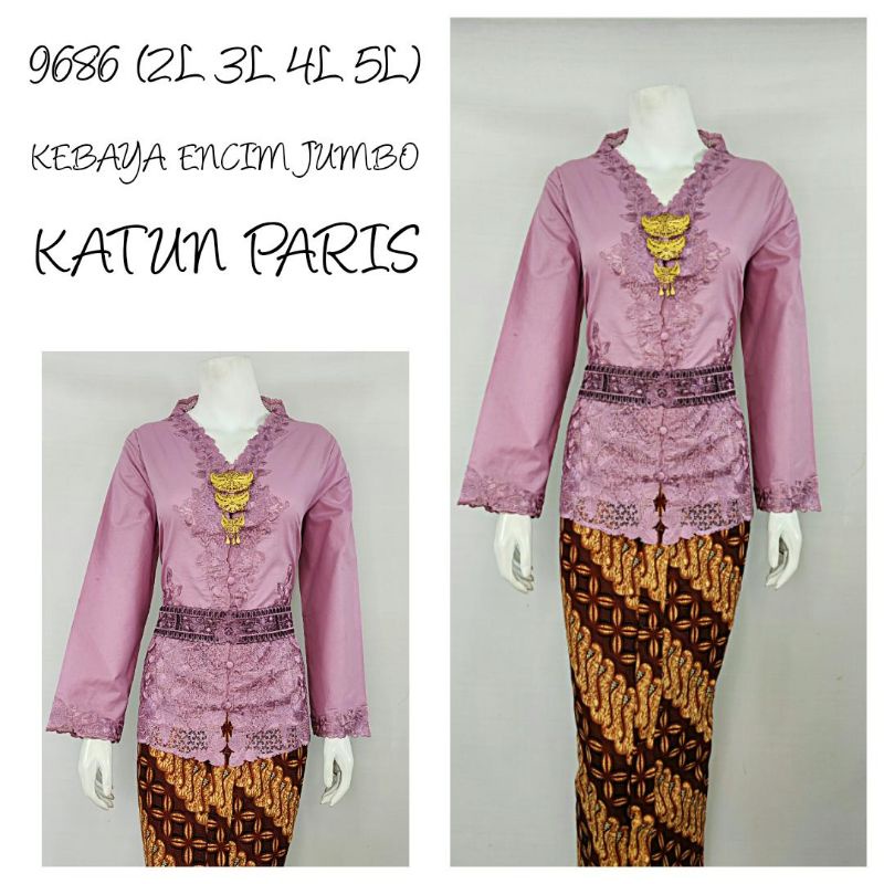 Indah KEBAYA ENCIM JUMBO MODERN LENGAN PANJANG BORDIR SENADA Katun Paris KEBAYA WISUDA KEBAYA KATUN KEBAYA AKAD 2L 3L 4L 5L 9686-Lilac