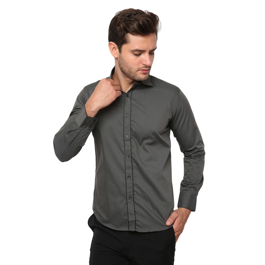 TERMURAH Kemeja Pria Formal Casual Modis Import Premium Abu Bisa COD