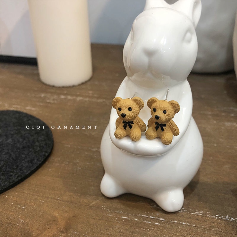 S jarum perak Korea sederhana gaya anting-anting anting-anting pribadi transparan bear anting-anting