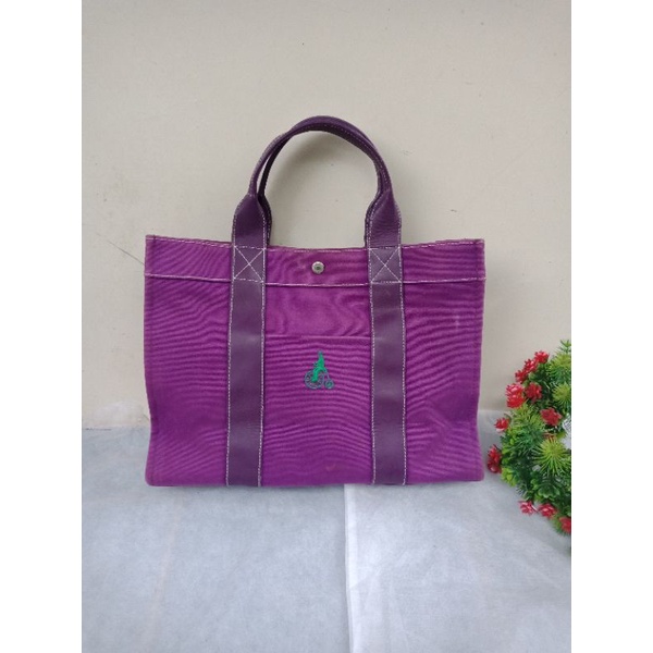 BEAN POLE HANDBAG UNGU KANVAS TEBAL, PRELOVED BEAN POLE,  TAS BEAN POLE, PRELOVED HANDBAG