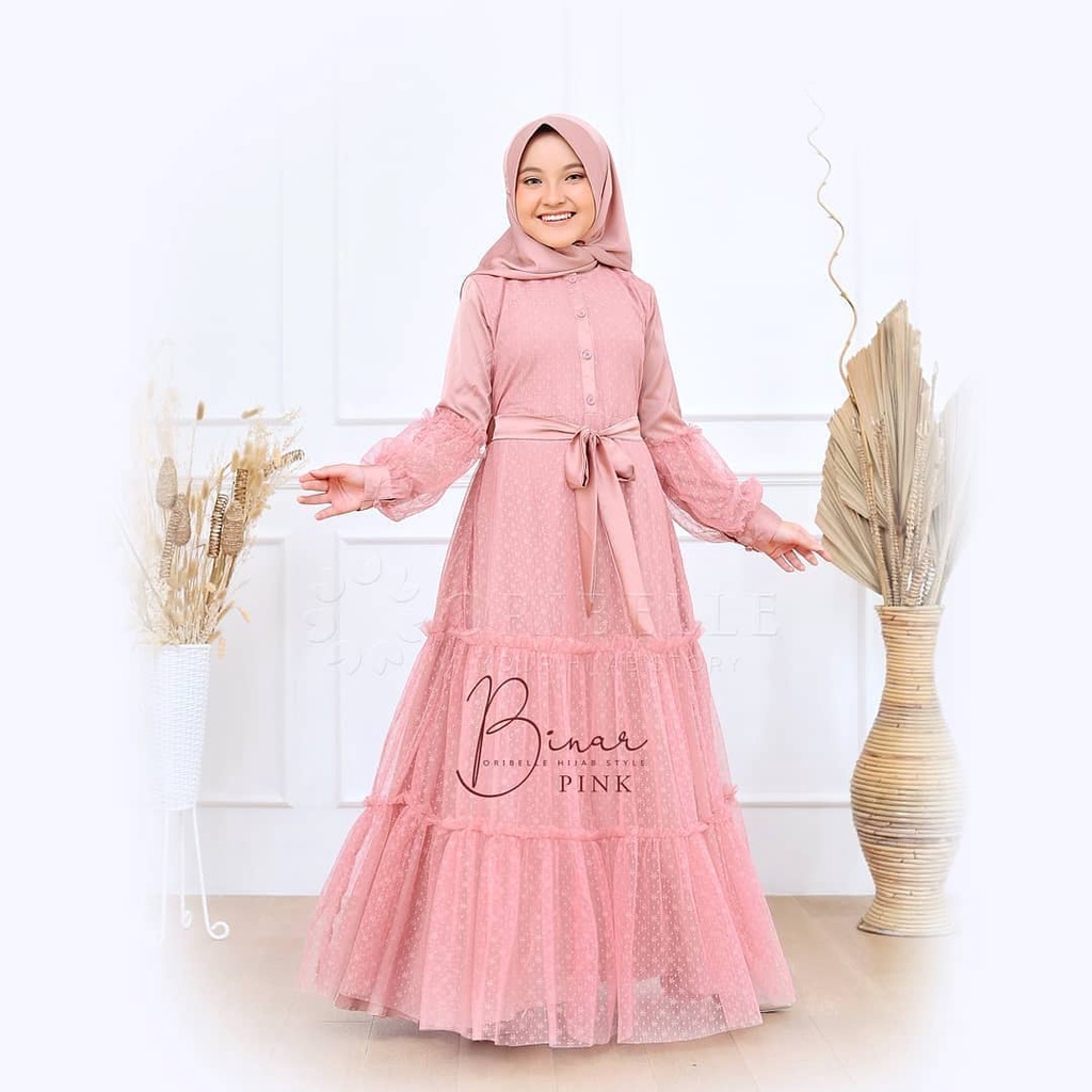 Binar Syari Dress Anak Tanggung Perempuan Gaun Pesta Gamis Anak Mix Tile Pakaian Muslim Anak Terbaru
