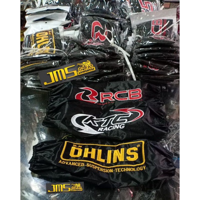 sarung pembungkus shock breaker bahan parasut tulisan bordir yss rcb ohlins wp ktc