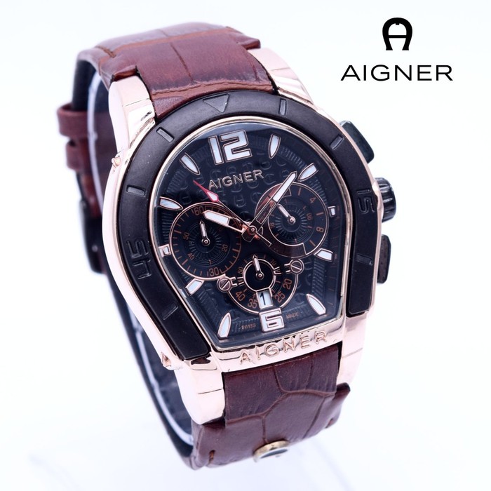 Jam Tangan Pria / Cowok Aigner Bari Leather Brown Rose Black