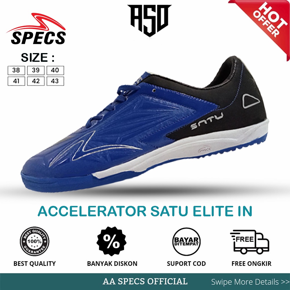 Sepatu Futsal Specs Accelerator Lightspeed Satu Elite Pro In Original 100% Biru Hitam