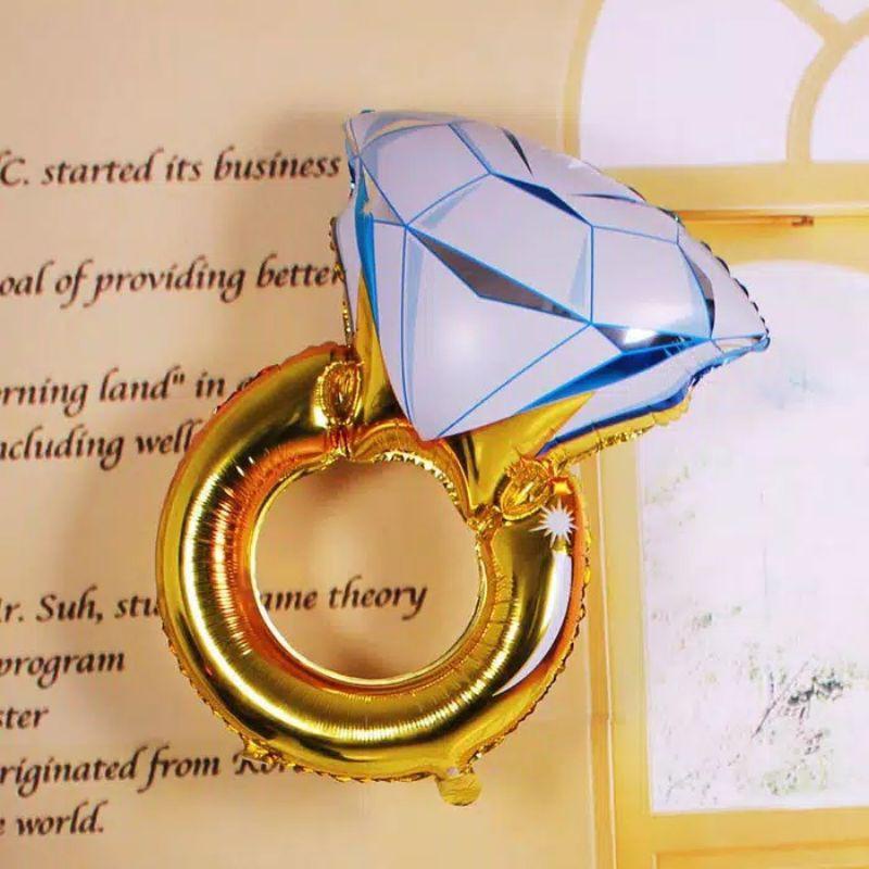 Balon Cincin Diamond Ukuran Mini 48cm Gold Blue SURGA Biru Emas Metallic Balloon Bride To Be Bridal 