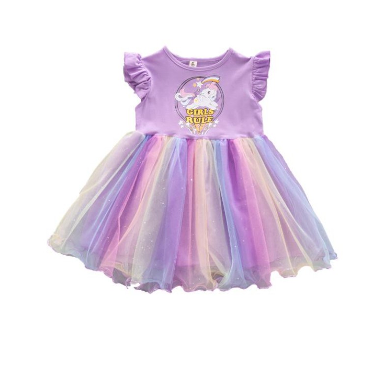 Import Unicorn Dress anak Perempuan Gaun Pesta Dress Tutu Rainbow