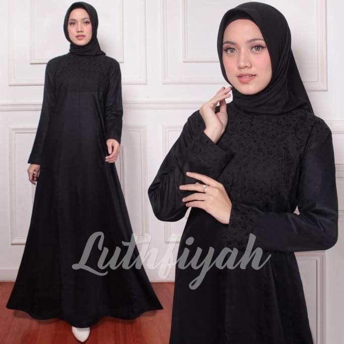 Gamis Polos / Gamis Katun /Gamis Wanita / Gamis Hitam Kombinasi Polos