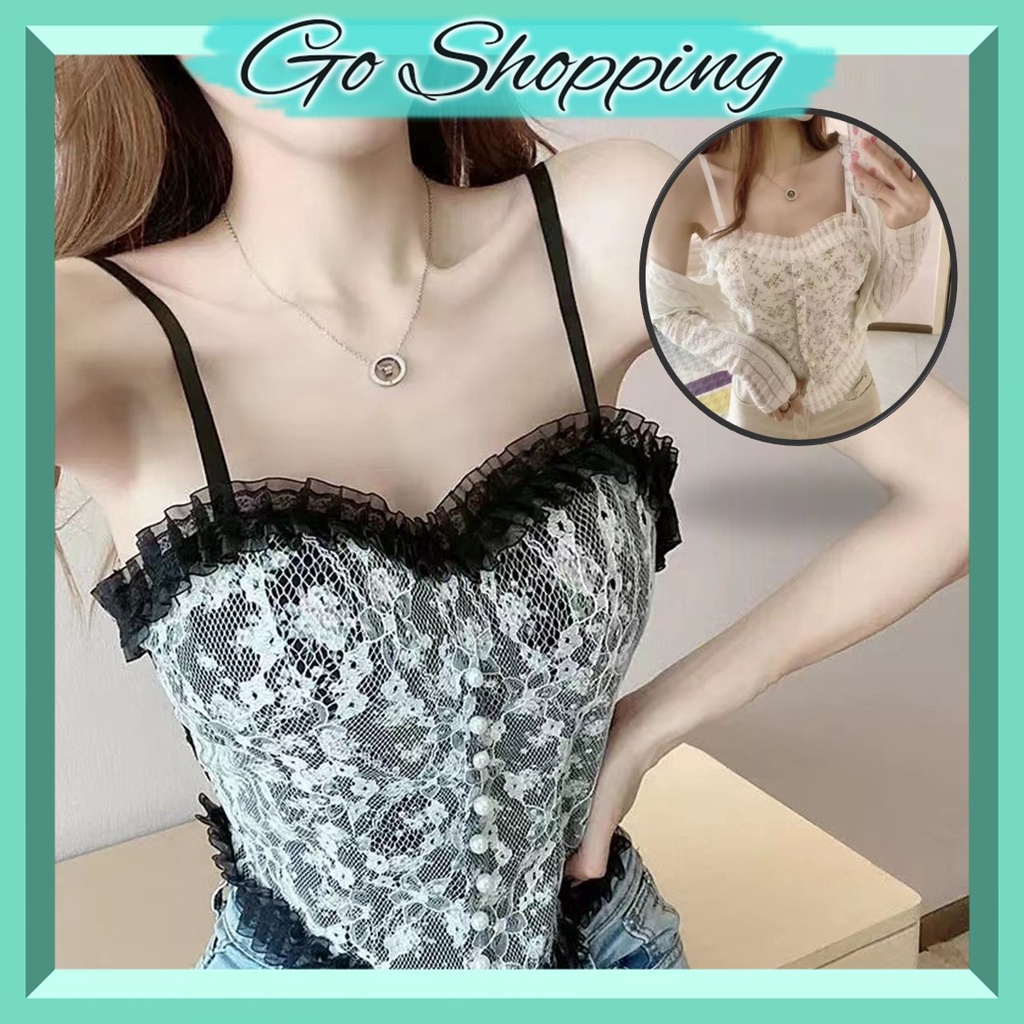 GO! BR747 Bra bh tanktop Crop Korean Lace Floral Vintage wanita Motif Bunga retro gaya korea