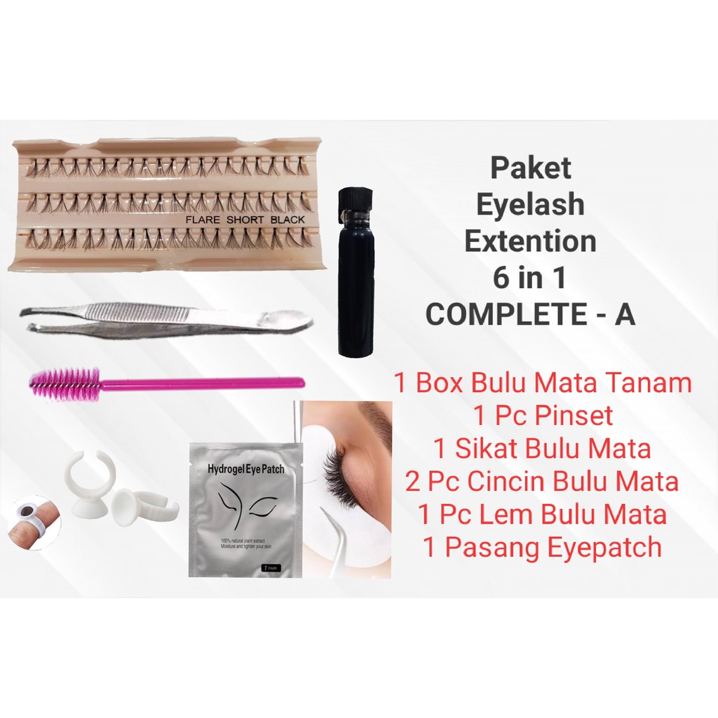 Paket Eyelash Extention 6 in 1 Bulu Mata Tanam Complete - A