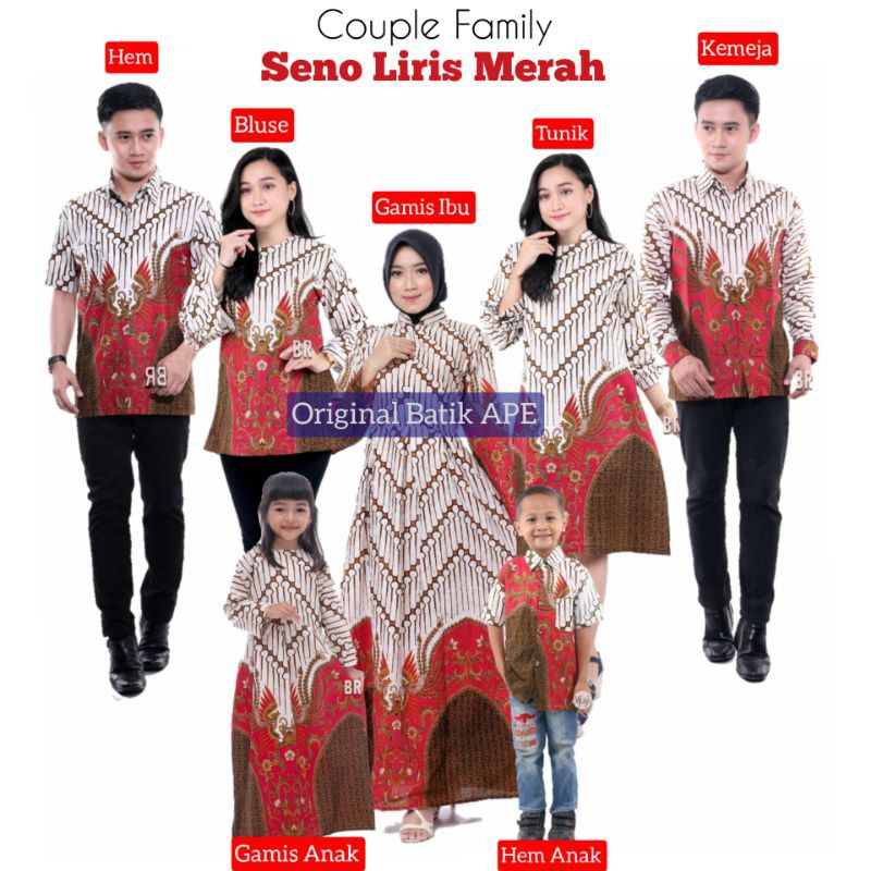 SARIMBIT KOMPLIT COUPLE FAMILY DEWASA ANAK SERAGAM KELUARGA BATIK SENO LIRIS MERAH LIRIS ZIGZAG