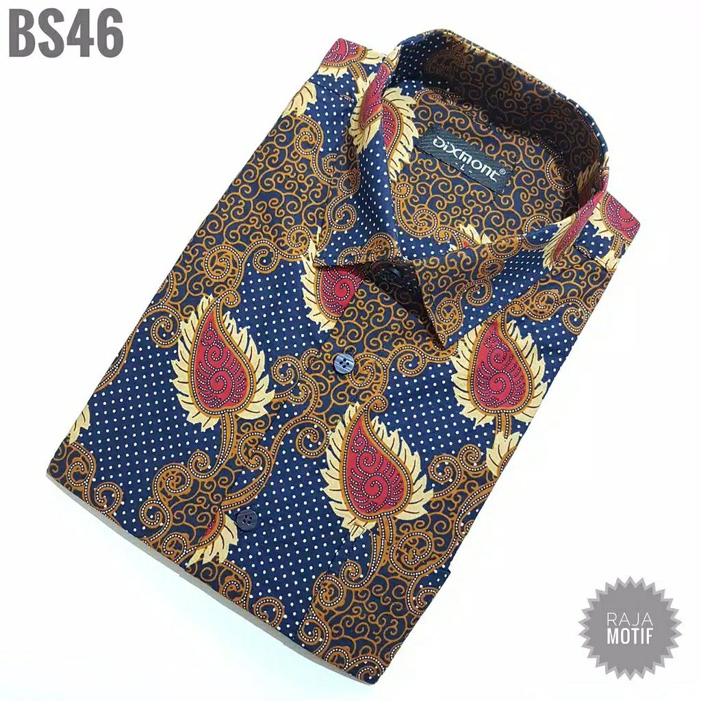 Kemeja Batik Pria Lengan Pendek Bs46 Katun Motif Modern Dixmont Semi Slimfit Premium