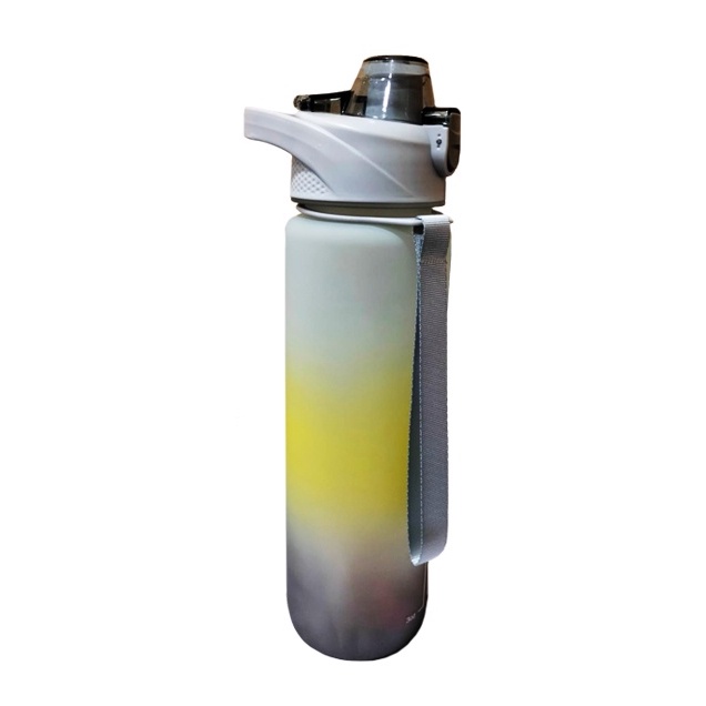 HOKO Botol Minum Tumbler Olahraga Sport Unik FREE Stiker 2D+3D / Botol Motivasi 1000ML / Botol Penanda Gradient Gradasi 1 LITER-Black