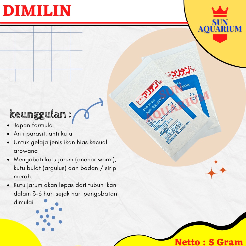 Obat Anti Kutu Ikan Hias Dimilin 5 Gram | Dimilin Obat Ikan Anti Kutu Anti Parasit Ikan Hias Anti Ku