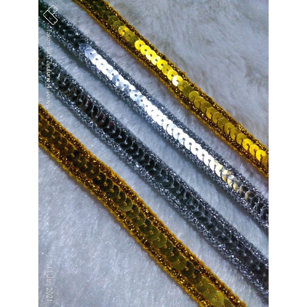 Renda Payet Gold Emas Silver Perak Pelangi Payet Renteng Meteran