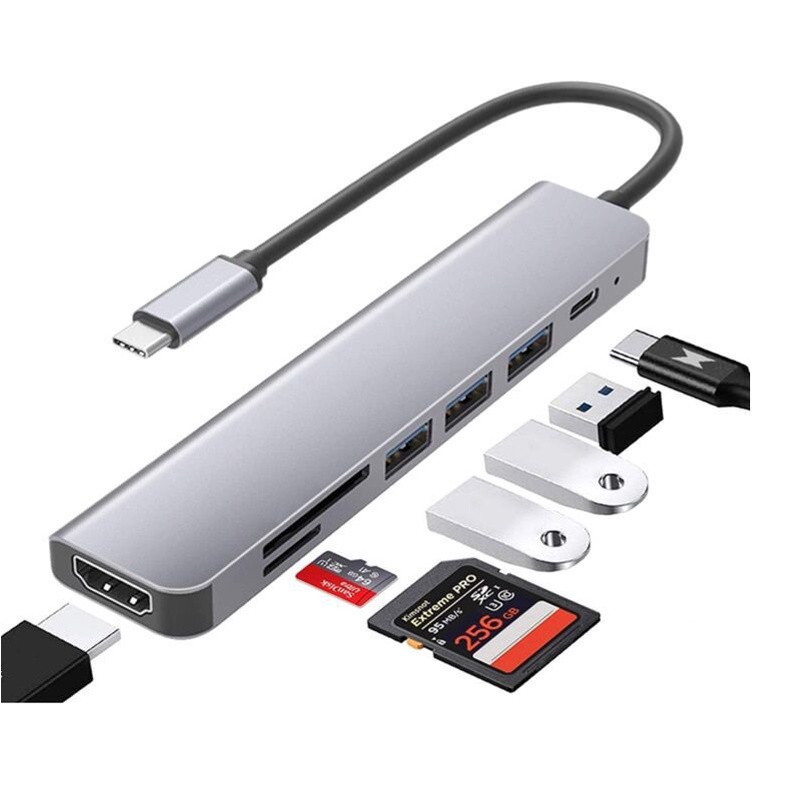 USB Type C HUB 7 in 1 High Speed Adapter Dock Station to USB 3.0 Adaptor TF SD Card Reader PD Fast