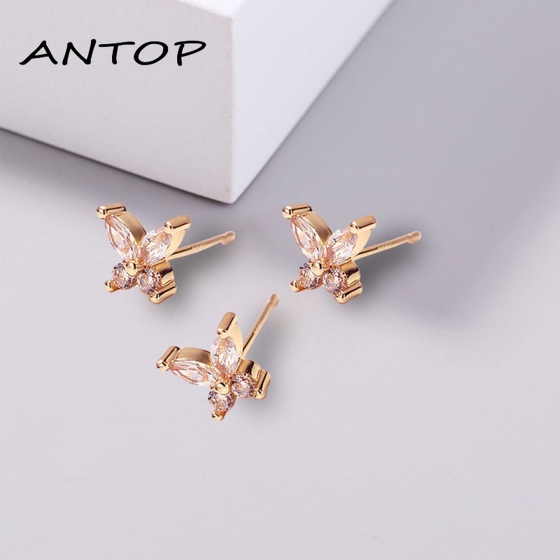 Korea Fashion Micro-Inlaid Zircon Kupu-kupu Anting-Anting Emas Sederhana Temperamen Anting Aksesoris Wanita ANTOP