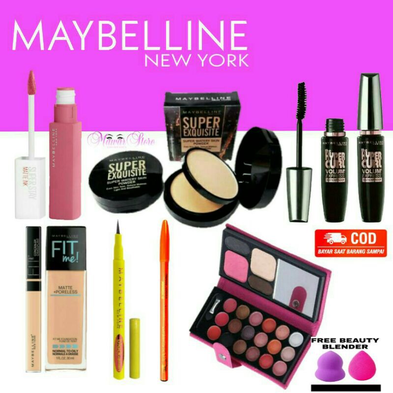 Paket kosmetik lengkap murah / Kosmetik super 8 in 1 maybelline + Fit me Foundation concealer