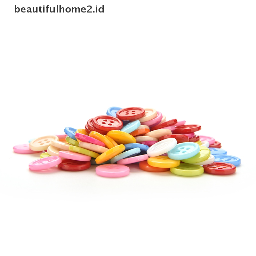 (Beautifulhome2.Id) 100pcs Kancing Bulat Bahan Plastik 5 Ukuran Untuk Kerajinan Tangan Anak Diy